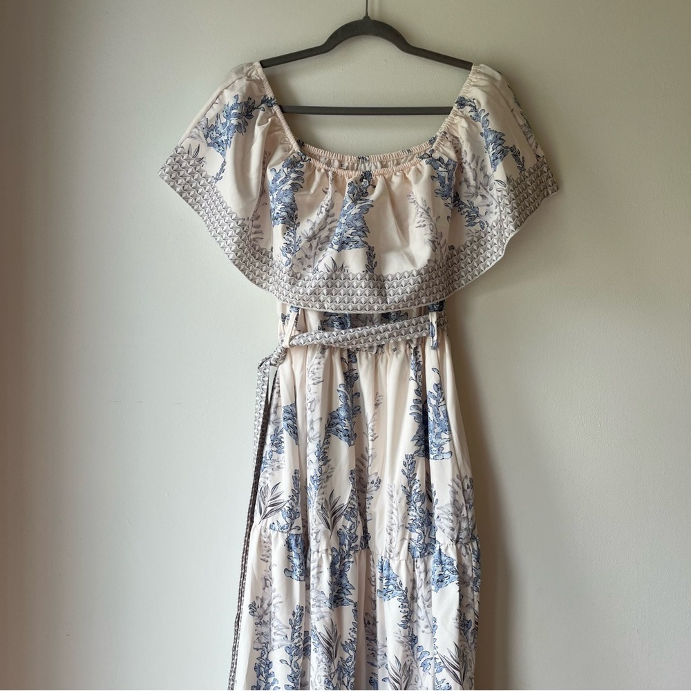 Shein Blue Floral Off Shoulder Maxi Dress Large Boho Summer Ruffle Tiered - Picture 3 of 9